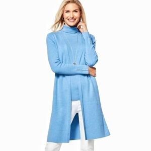Talbots - Blue Long Open Front Cardigan